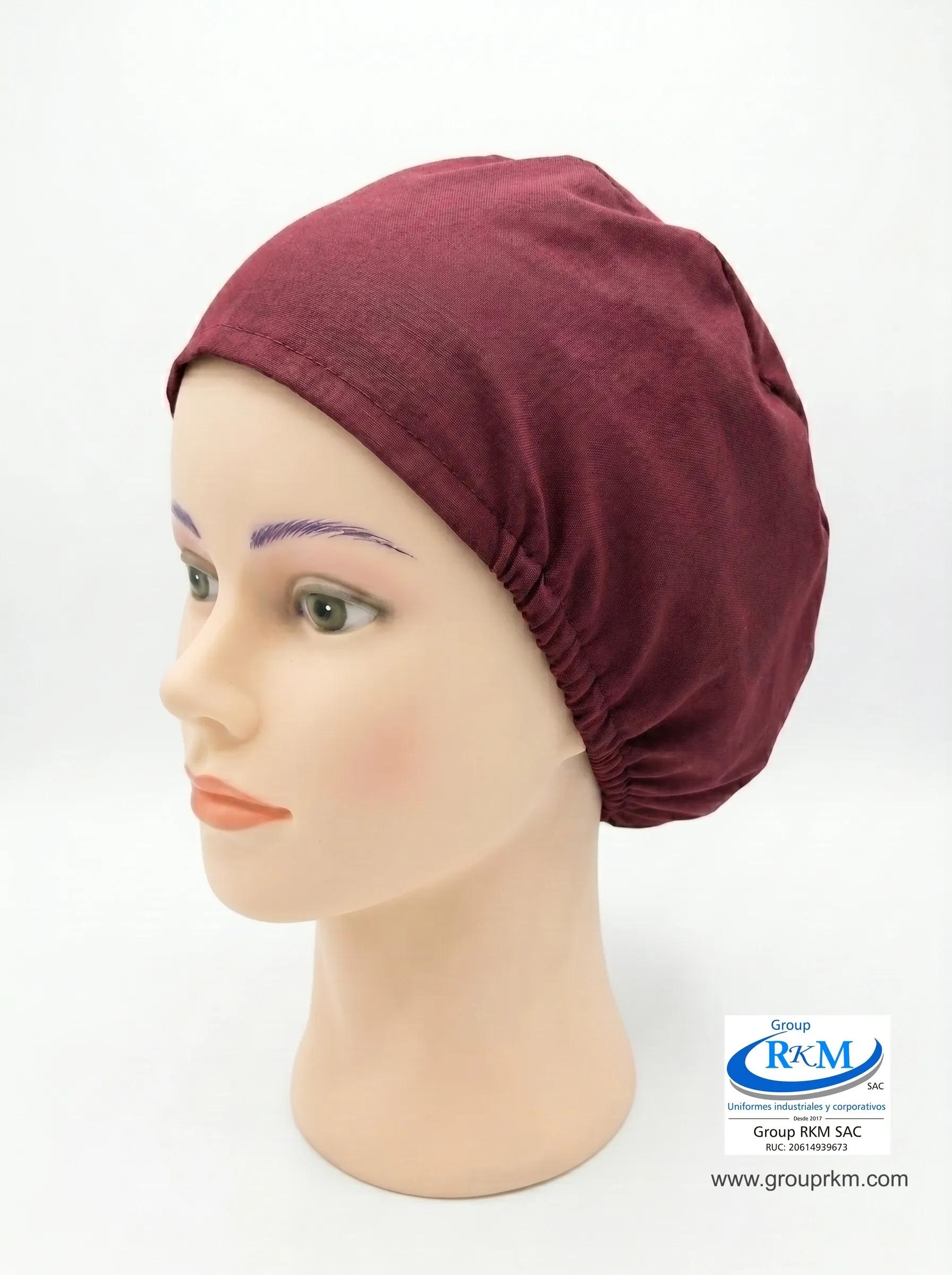 Cofia de Tela Pima Semi circular Quirurgico Rojo Guinda