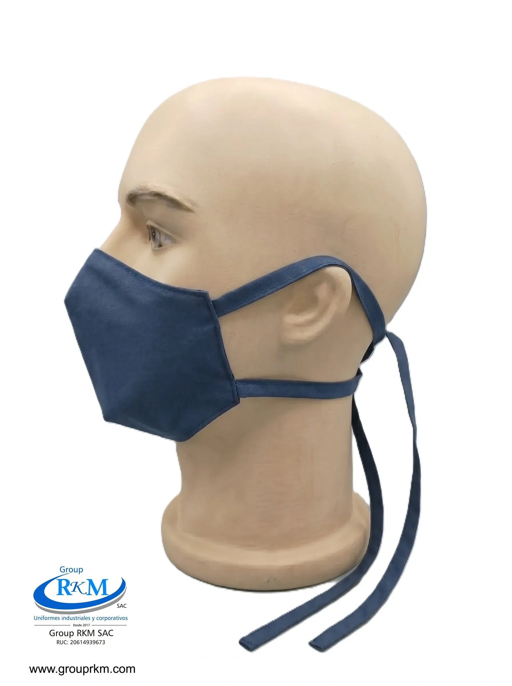 Mascarilla de Tela Anatomica con Amarres Azul Acero