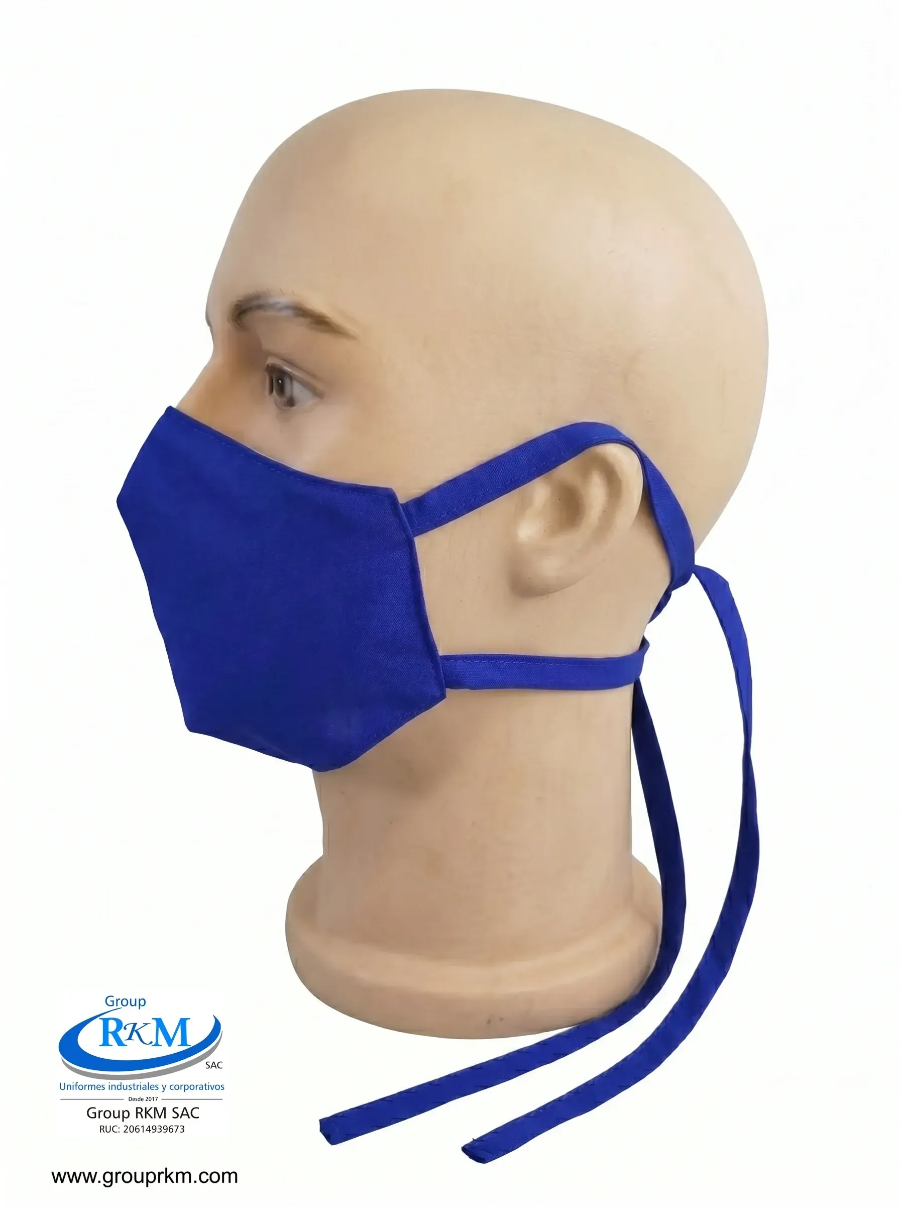 Mascarilla de Tela Anatomica con Amarres Azulino
