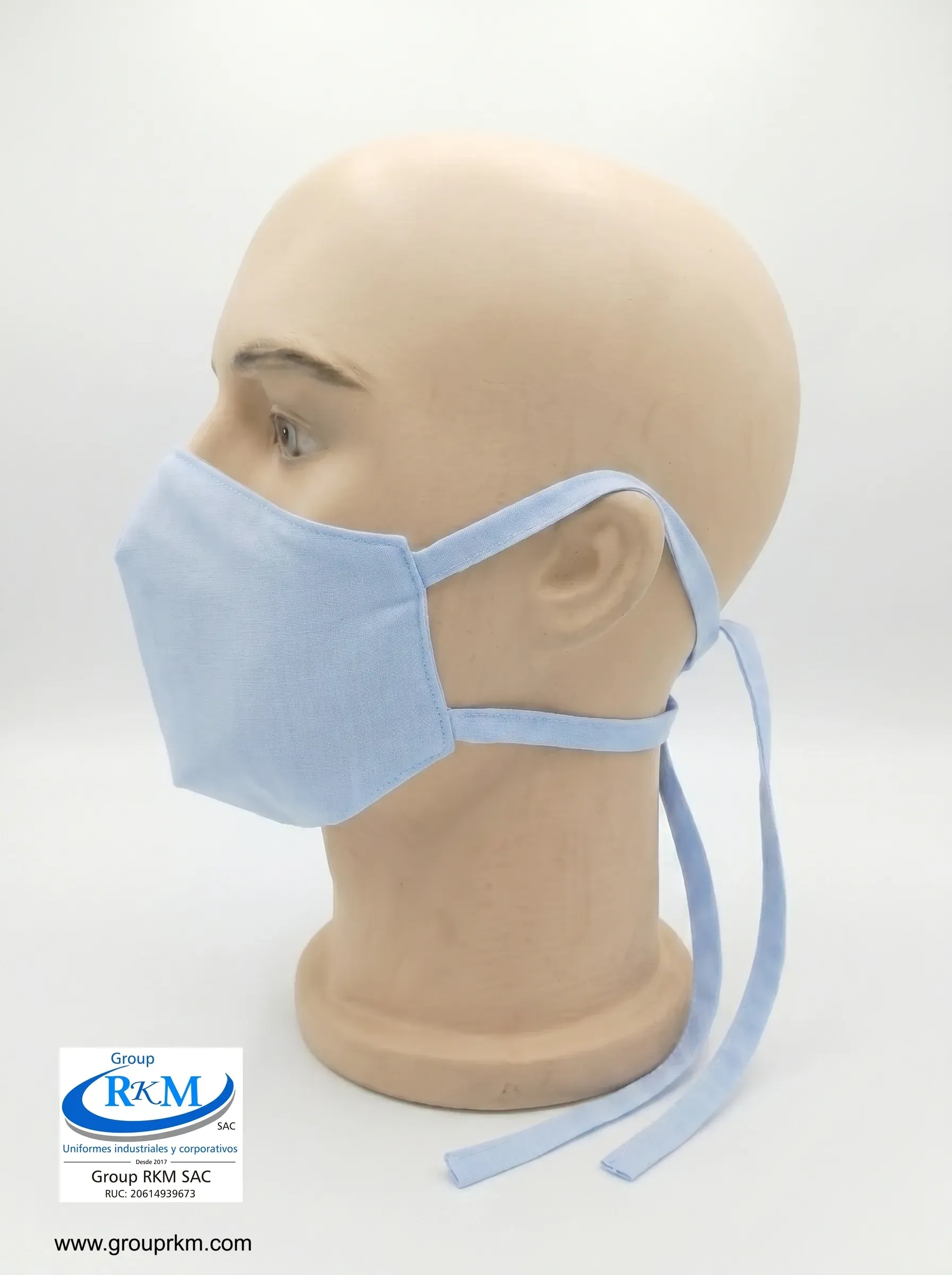 Mascarilla de Tela Anatomica con Amarres Celeste Claro