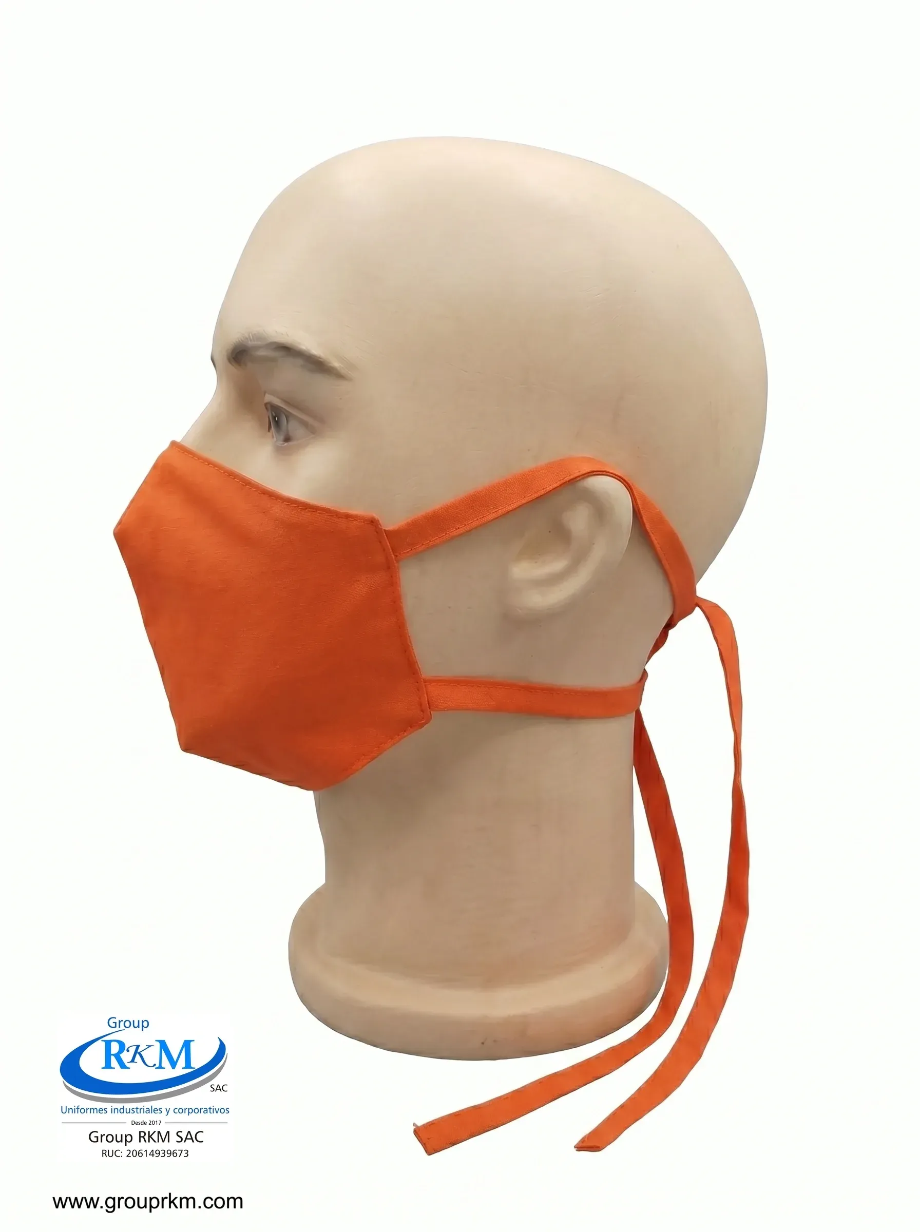 Mascarilla de Tela Anatomica con Amarres Naranja