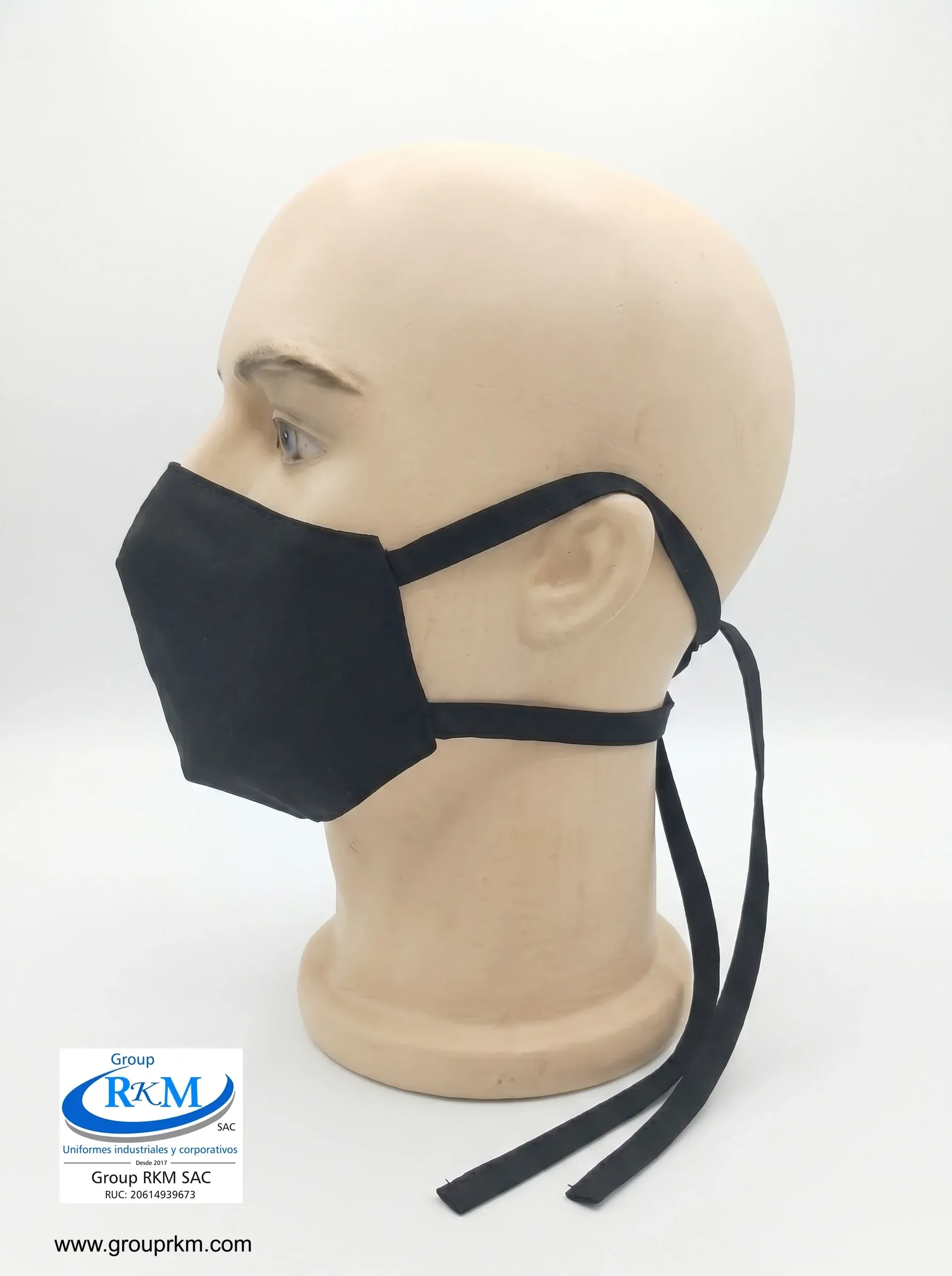 Mascarilla de Tela Anatomica con Amarres Negro