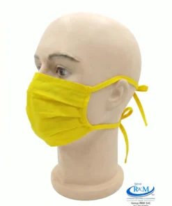 Mascarilla de tela plana con amarres en DRIL Amarillo