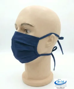 Mascarilla de tela plana con amarres en DRIL Azul Marino