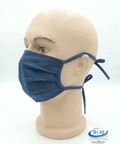Mascarilla de tela plana con amarres en DRIL Azul acero