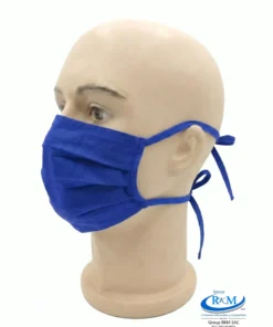 Mascarilla de tela plana con amarres en DRIL Azulino