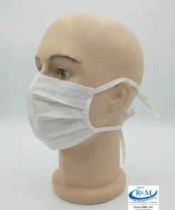 Mascarilla de tela plana con amarres en DRIL Blanco