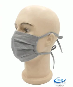 Mascarilla de tela plana con amarres en DRIL Gris claro