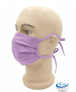 Mascarilla de tela plana con amarres en DRIL Lila