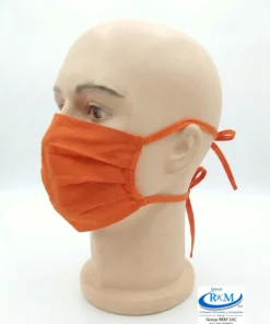 Mascarilla de tela plana con amarres en DRIL Naranja