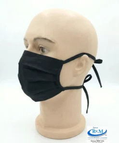 Mascarilla de tela plana con amarres en DRIL Negro