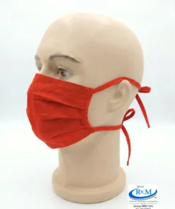 Mascarilla de tela plana con amarres en DRIL Rojo