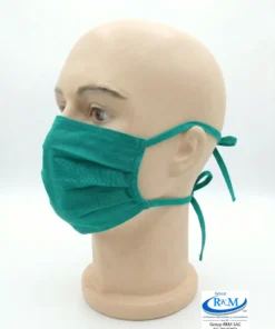 Mascarilla de tela plana con amarres en DRIL Verde Clinico