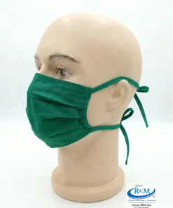 Mascarilla de tela plana con amarres en DRIL Verde Esmeralda