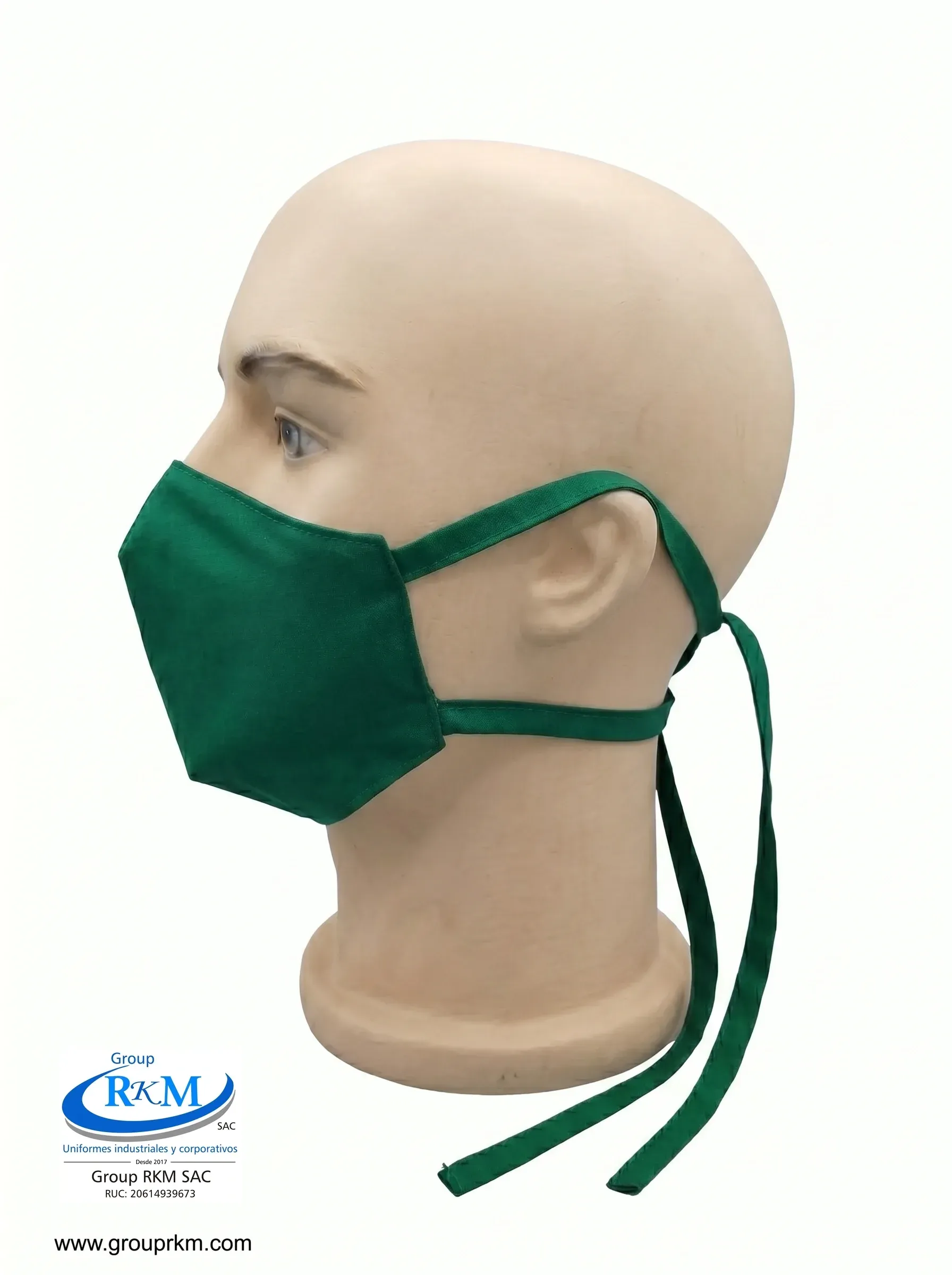 Mascarilla de Tela Anatomica con Amarres Verde Esmeralda